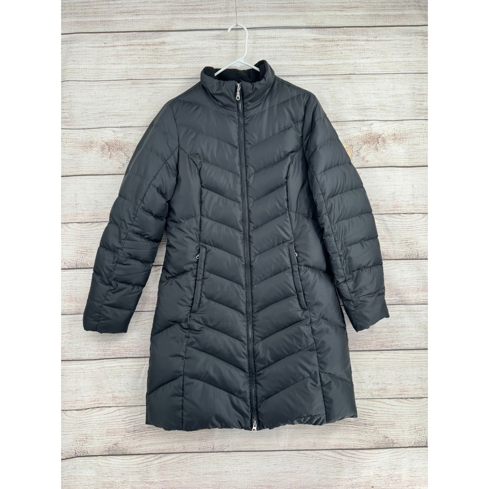 Eddie Bauer Puffer Parka Women Size S Black Goose Down Quilted Long Jacket